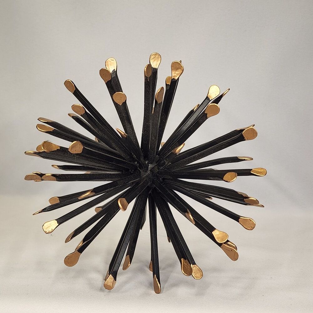 Modern Starburst Metal Sculpture, Black Shelf Tabletop Accent Decor